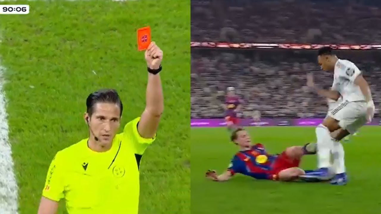 Frenkie de Jong red card vs Real Madrid vs Barcelona after bad tackle on Kylian Mbapp&eacute;