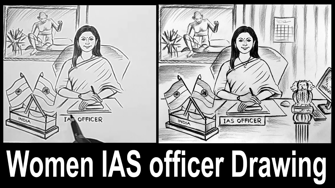 Lady IAS officer drawing step by step / How to draw IAS officer / women IAS officer / IAS officer