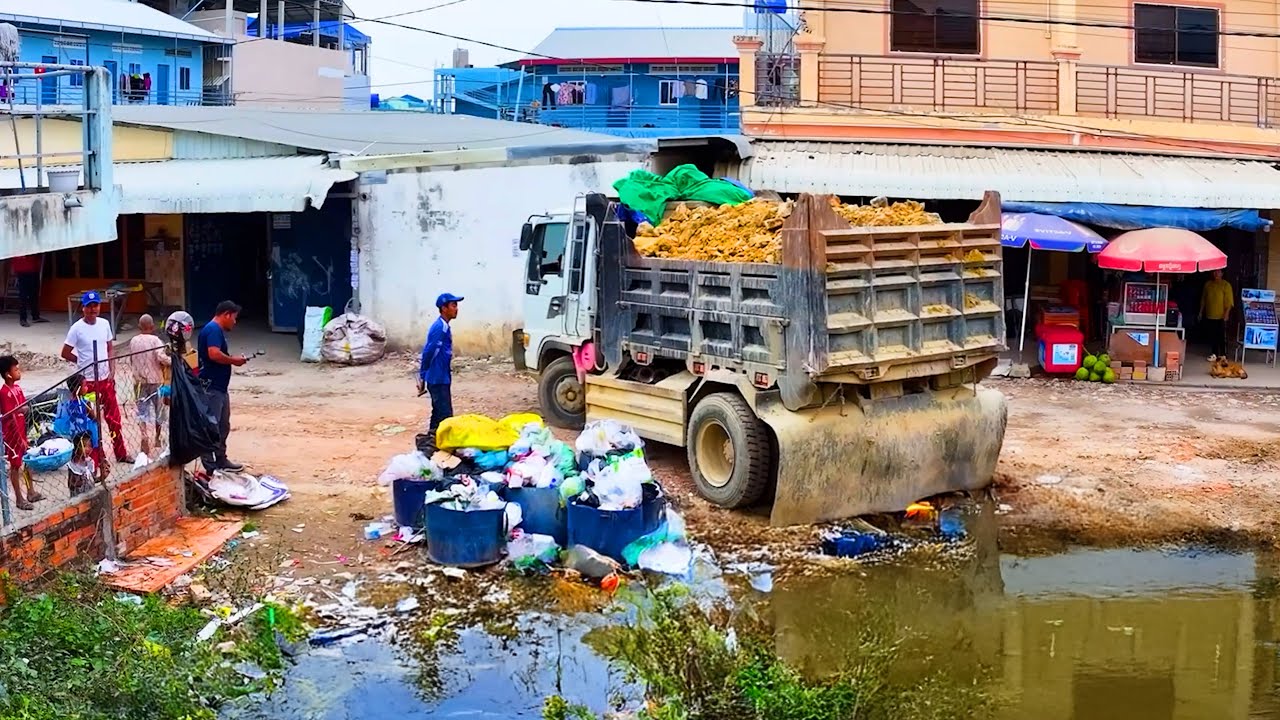 nice whole excellent landfill build house for rent ,truck transport soil , bulldozer push soil