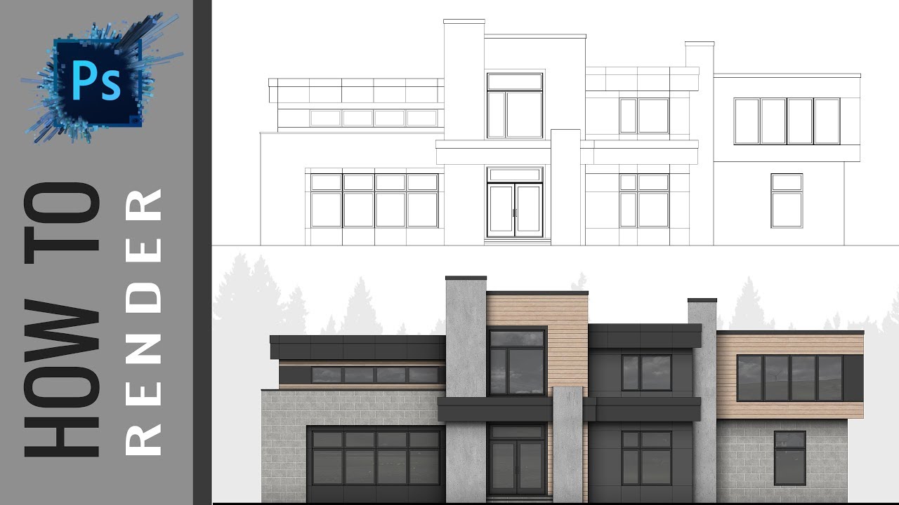 How To Render a 2D Modern Elevation Using Photoshop // Photoshop Tutorial