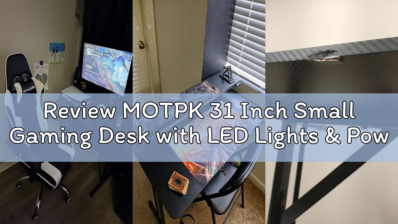 Review MOTPK 31 Inch Small Gaming Desk with LED Lights & Power Outlets, Computer Desk Gaming Table w