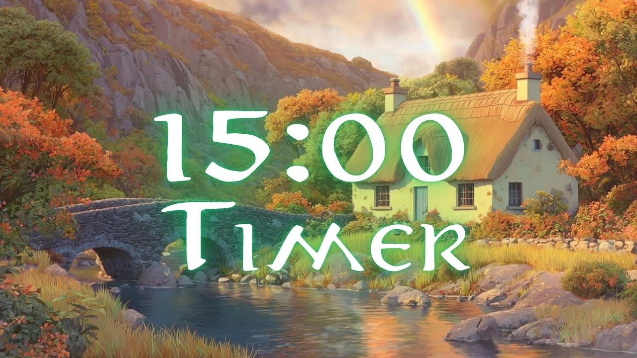 15 Minute Irish Focus Timer 🍀 Cottage, River & Traditional Irish Music 🍀St Patrick's Day