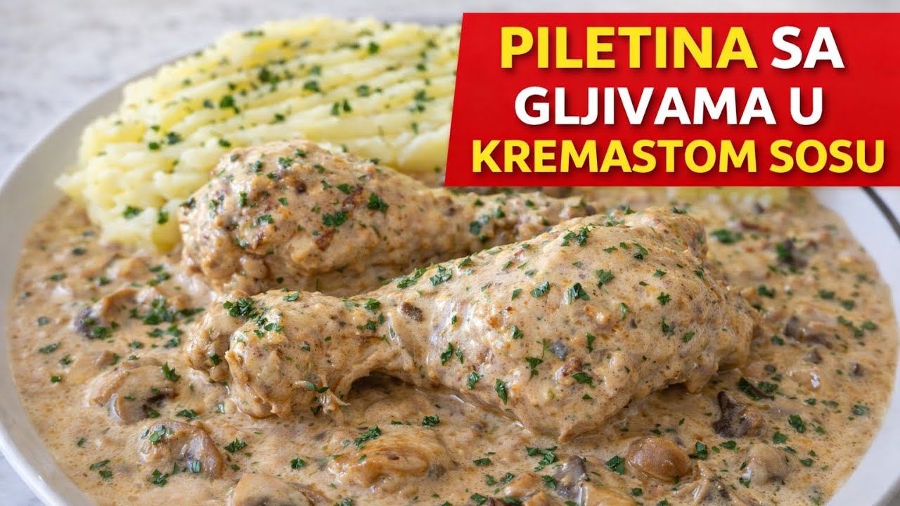 Jednostavan ručak piletina sa gljivama u krem sosu
