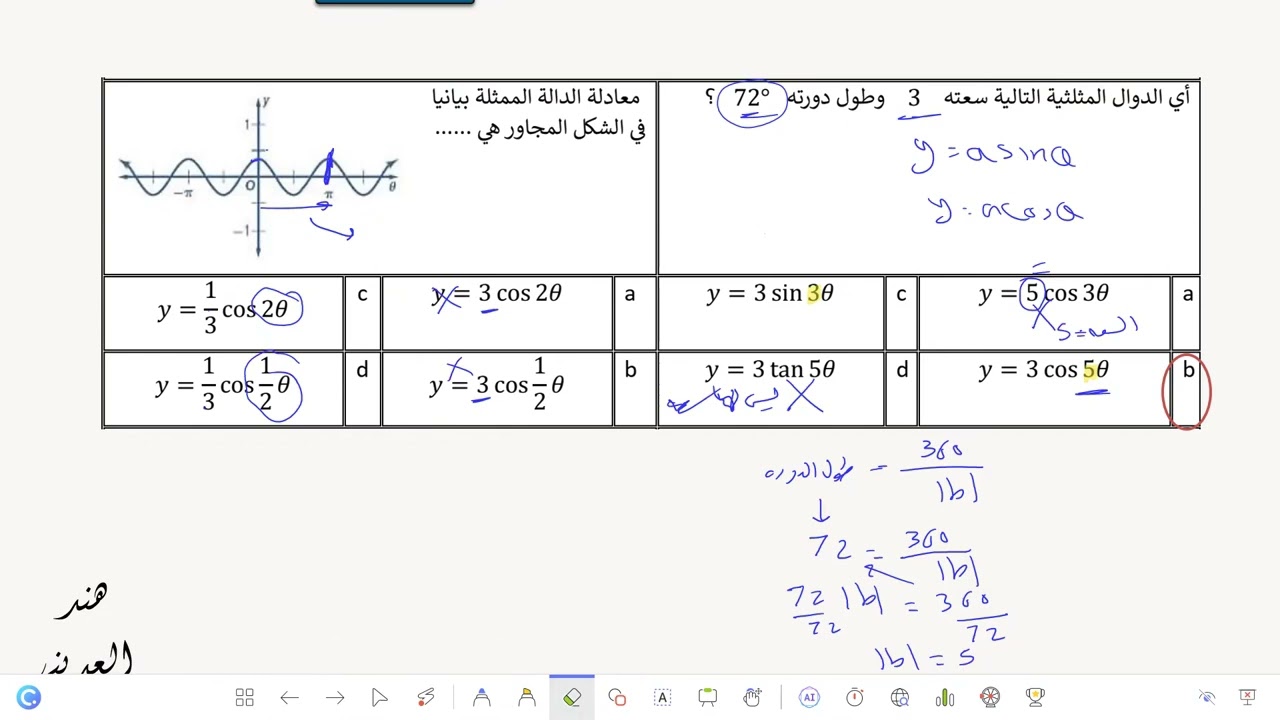 تحصيلي رياضيات ثاني ثانوي تمثيل الدوال المثلثية بيانياً