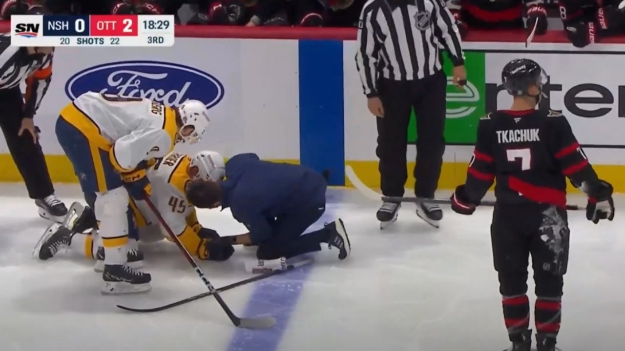 Alexandre Carrier Exits Game After Taking A Big Hit From Brady Tkachuk