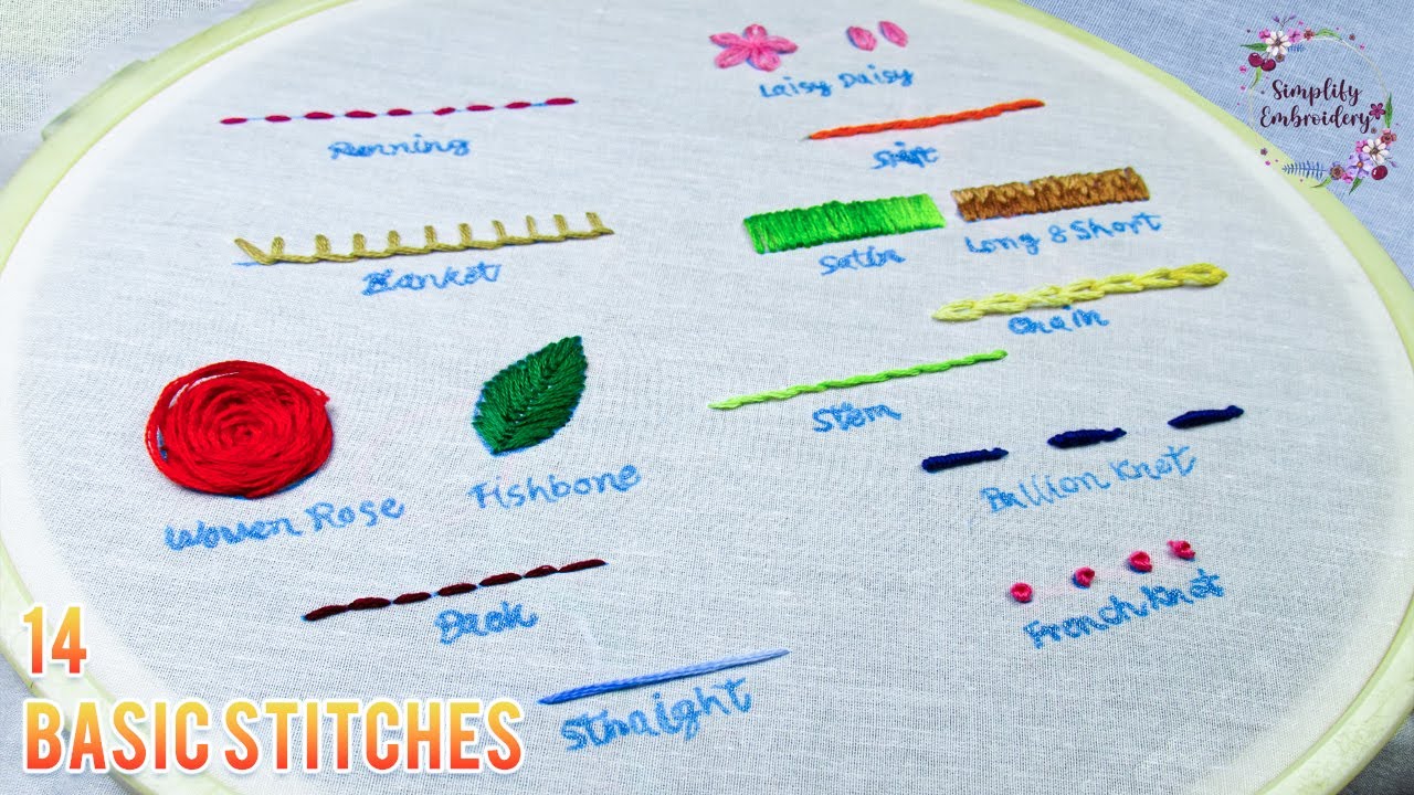 14 basic hand embroidery for beginners || Basic Stitches With Simplify Embroidery -21