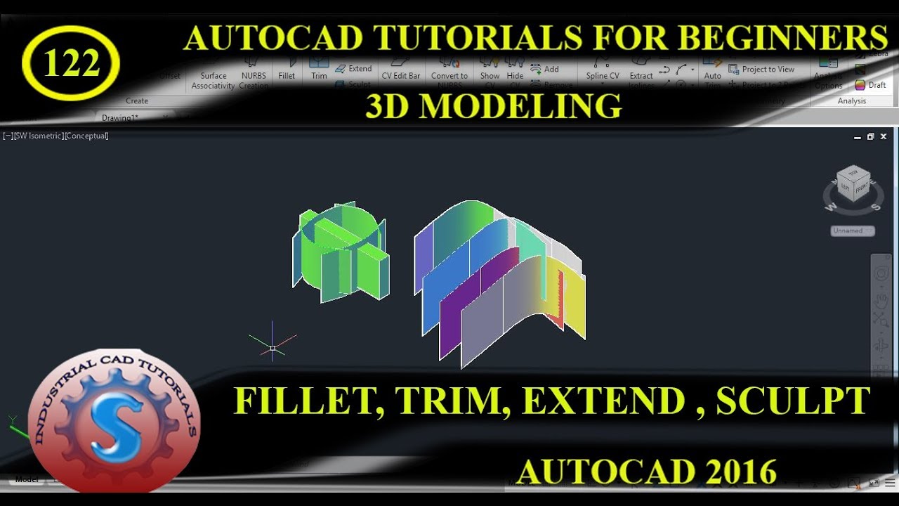 SURFACE FILLET || TRIM || EXTEND ||  SCULPT || BASIC TUTORIALS FOR BEGINNERS || AUTO CAD 2016
