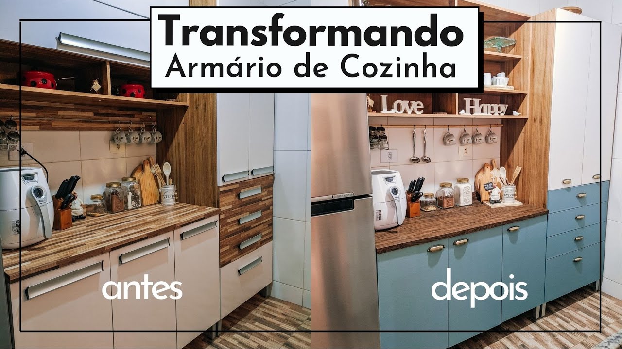 TRANSFORMANDO ARMÁRIO DE COZINHA GASTANDO POUCO | COMO ENVELOPAR ARMÁRIO E TROCAR OS PUXADORES