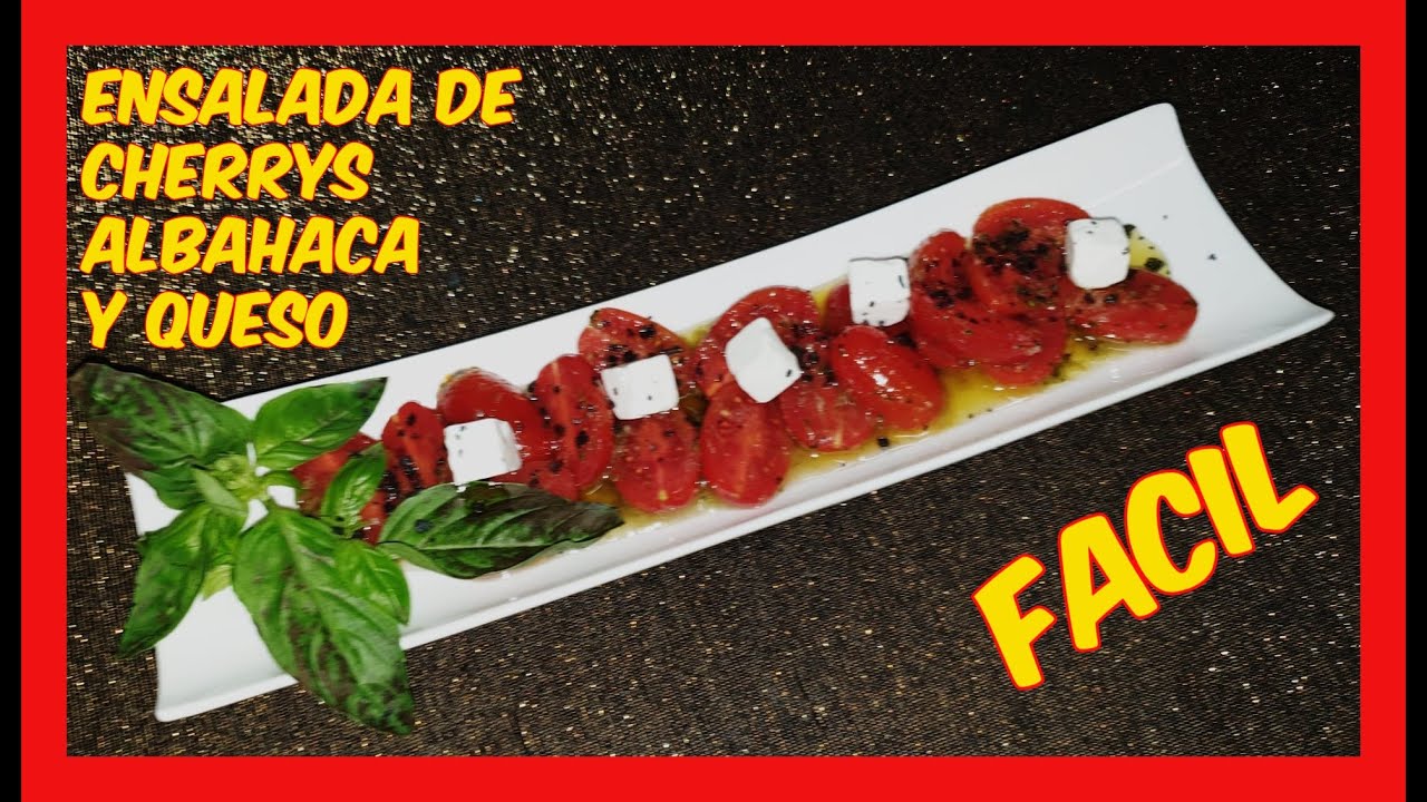 Ensalada de Tomate Cherry, Albahaca y Queso (RECETA FÁCIL) 🧀🍅