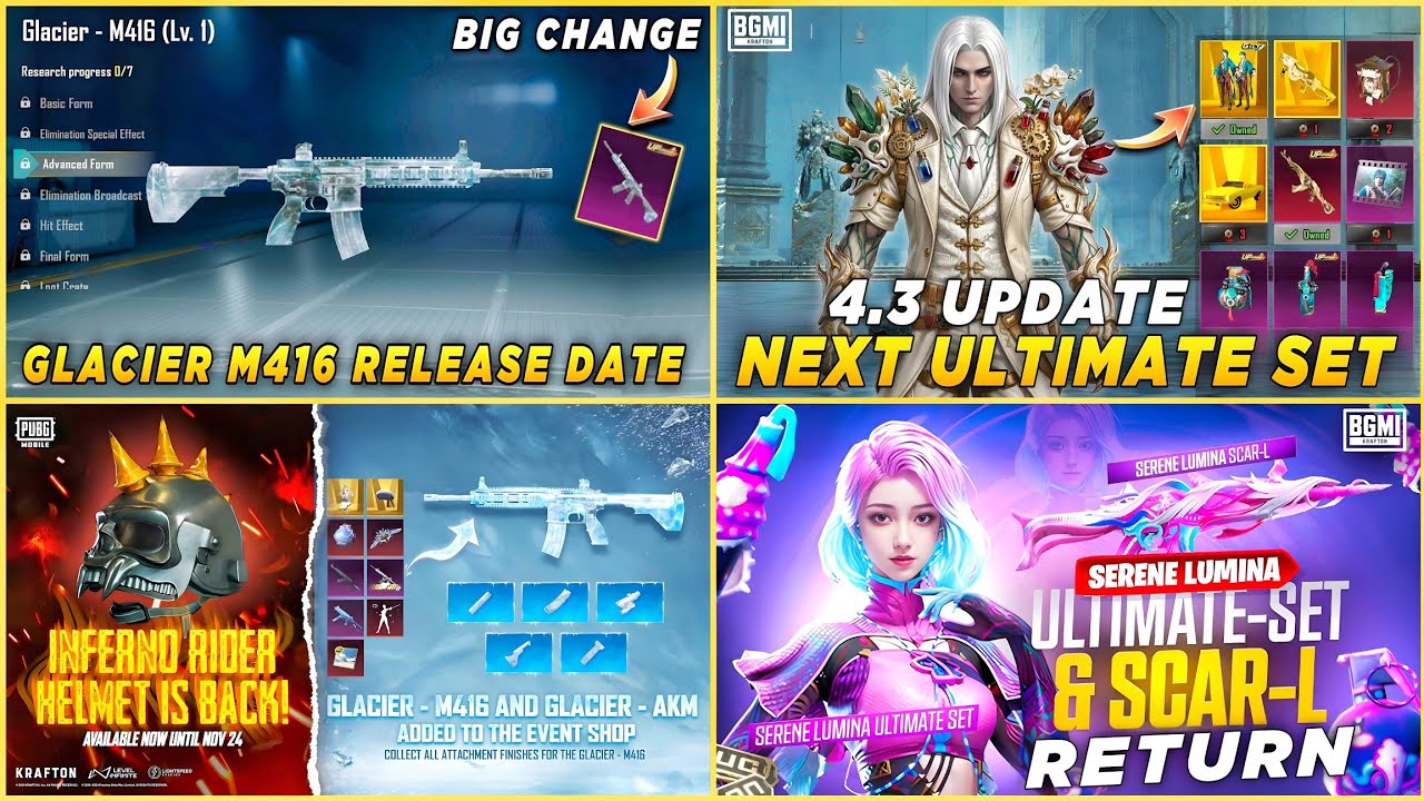 🔴 GLACIER M416 RELEASE DATE BGMI | NEXT ULTIMATE SET | INFERNO HELMET RETURN | RETURN ULTIMATE SET 🤩