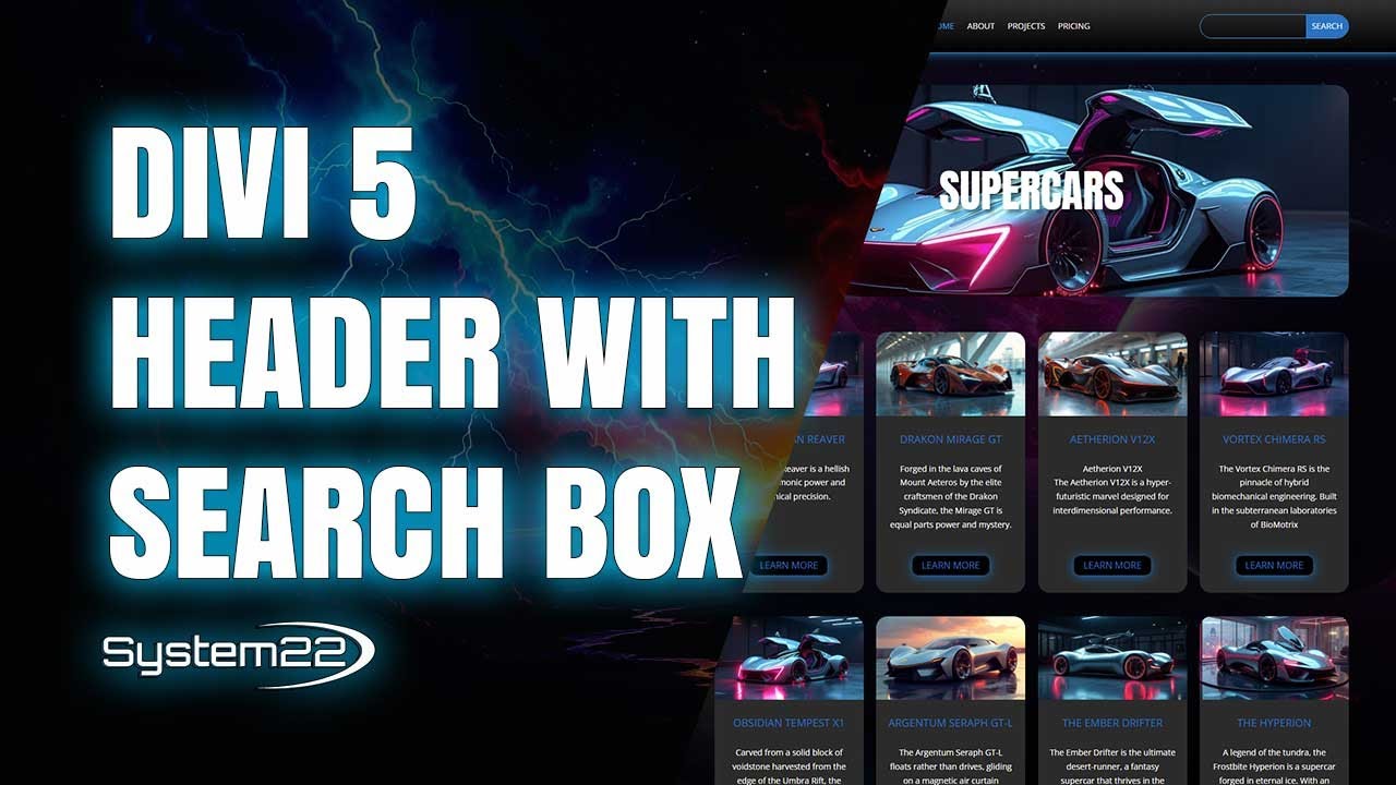 Divi 5: Создание адаптивного глобального заголовка с функцией поиска