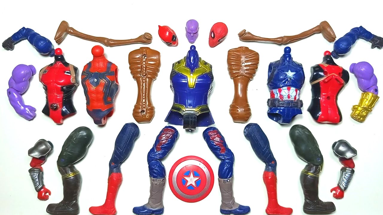 Merakit mainan superhero, spider-Man, deadpool thanos, captain America, avenghers toys acatio figure