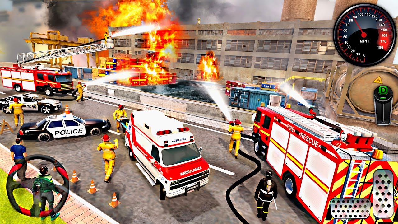Fire Truck City Rescue Simulator - US Emergency 911 Ambulance Driving 3D : Android Gameplay