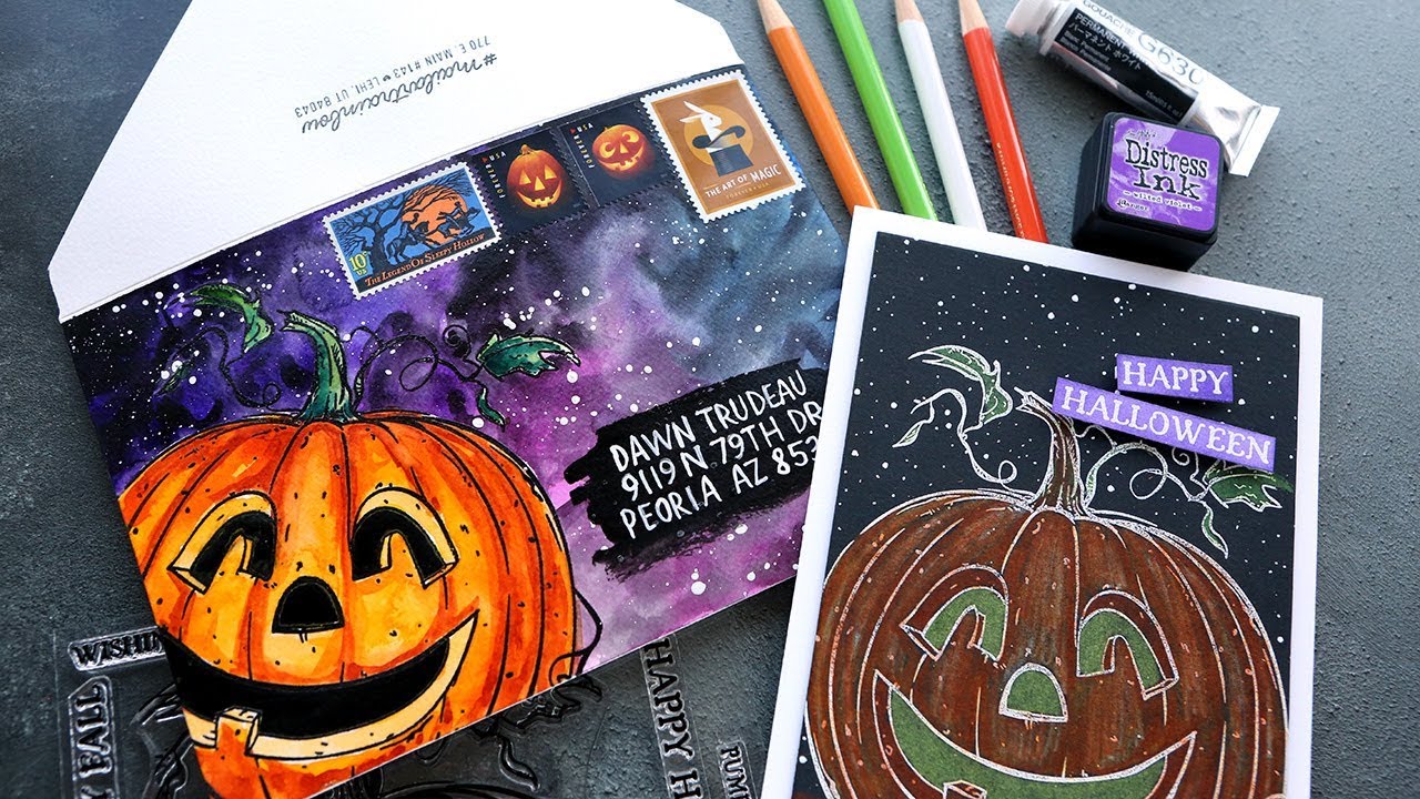 Halloween Card & Mail Art Envelope (NEW Stamps from Colorado Craft Co.)