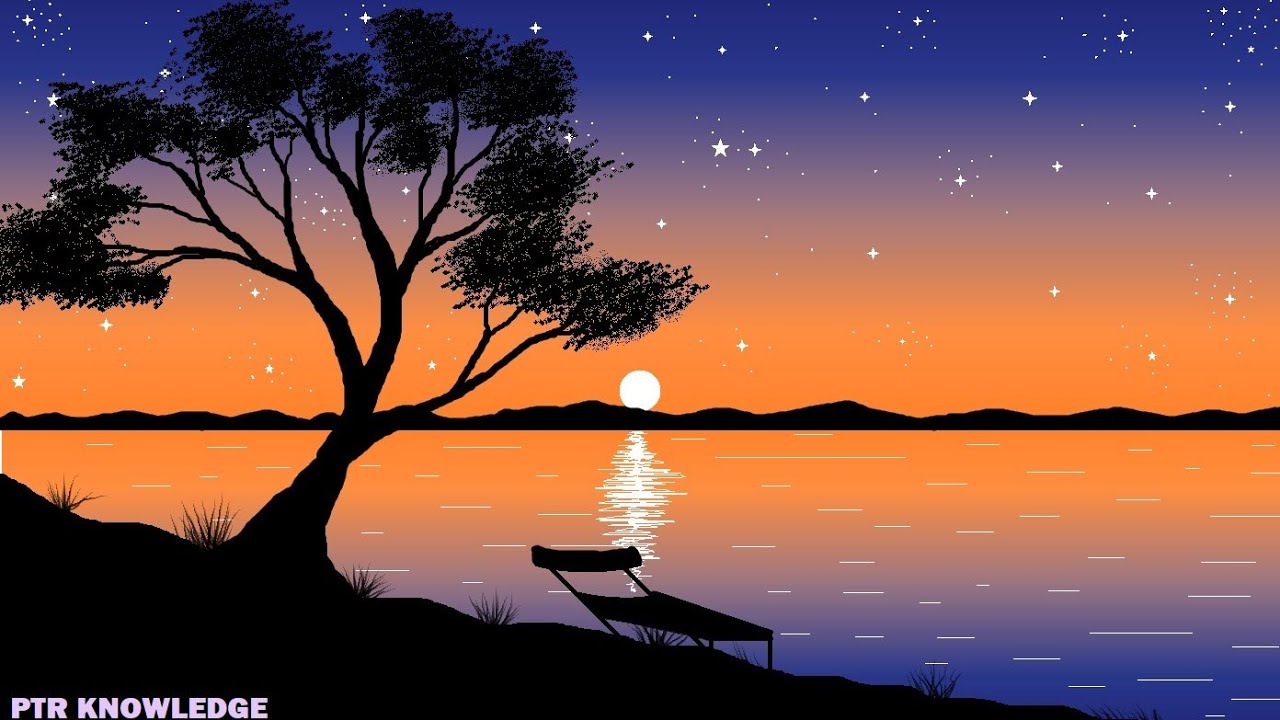 Beautiful Scenery Drawing in MS Paint Step by Step | MS Paint Easy Digital Drawing for Beginners
