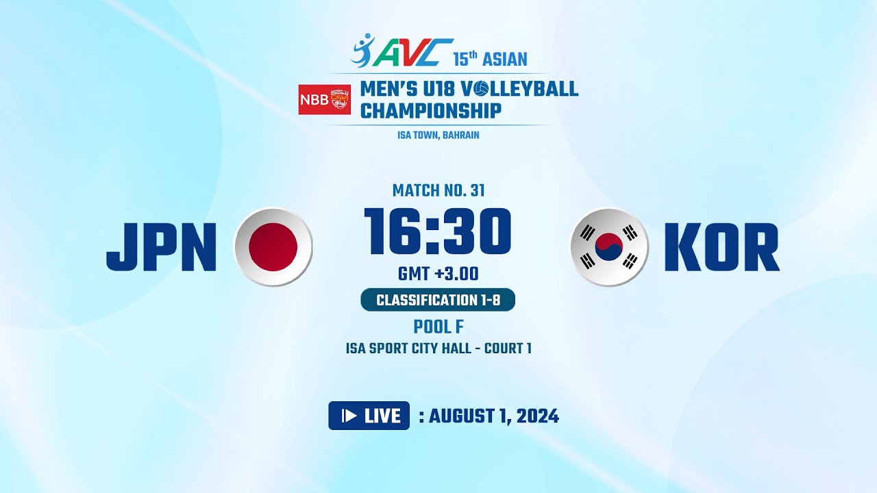 15th Asian Men's U18 Volleyball Championship/01AUG2024/M#31 - Classification 1-8 Pool F (JPN vs KOR)