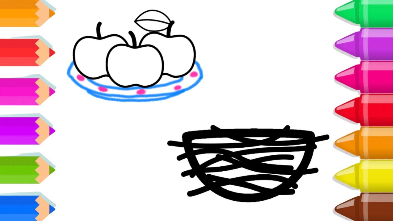 Apple and Bird's nest Drawing for Kids - Painting and Coloring for Kids - Coloring for Children