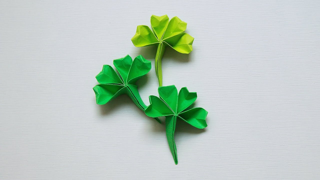 🍀 Origami Leaf: FOUR-LEAF CLOVER • Cỏ bốn lá • Trèfle à quatre feuilles