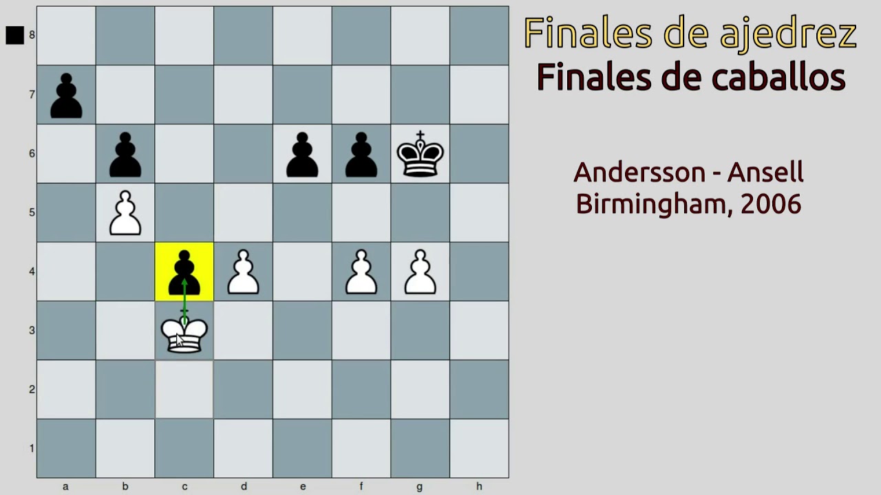 Configuración de piezas que autodefiende los peones en los finales de caballos Andersson Ansell 2006