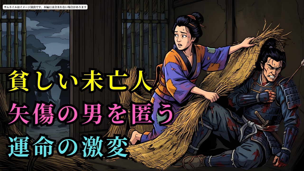 矢を受けて倒れた男を粗末な小屋に匿った貧しい未亡人。翌朝、彼女の運命は思いがけない方向へ激変する (AIフィクション) | 野談 | 伝説 | 昔話 | 説話 | 民話