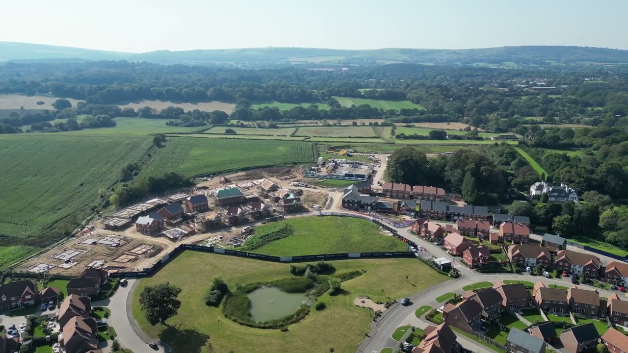 Bird's eye view of construction of new South Downs homes