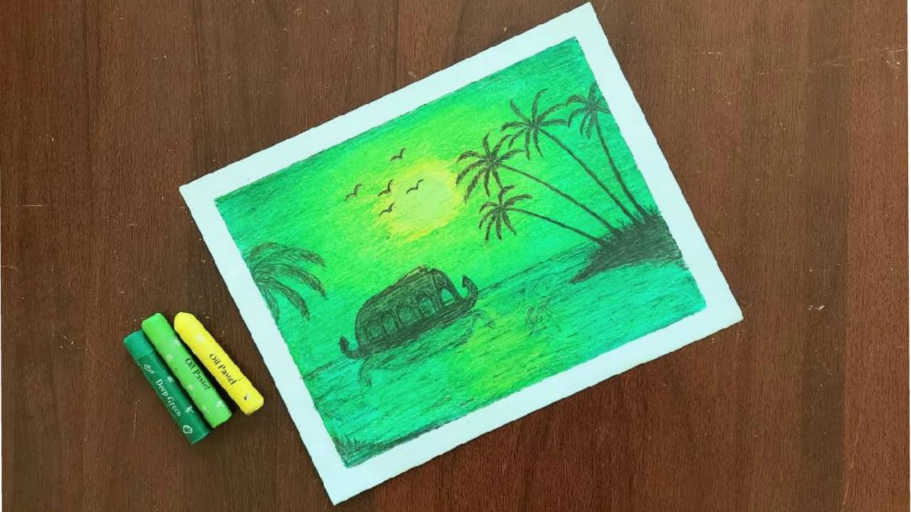 Easy Oil Pastel Drawing For Beginners || Kerala Piravi || Scenery Drawing