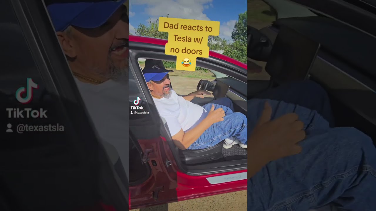 Dad reacts to Tesla with no doors