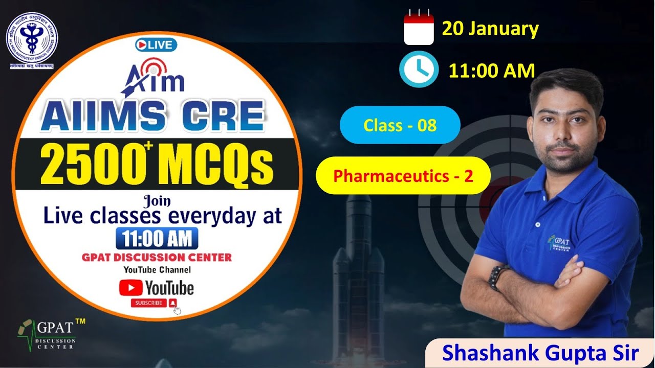 AIIMS CRE PHARMACIST MCQ SERIES✍️CLASS- 08 | PHARMACEUTICS- II | AIIMS CRE#aiimscre2025 #pharmacist