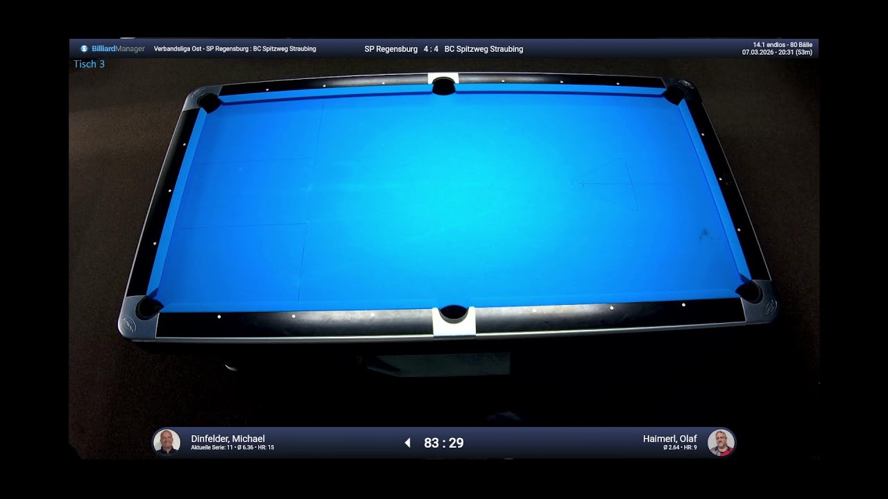 Billard Bayern Verbandsliga Ost SP Regensburg vs. BC Spitzwegwinkel Straubing Tisch 3