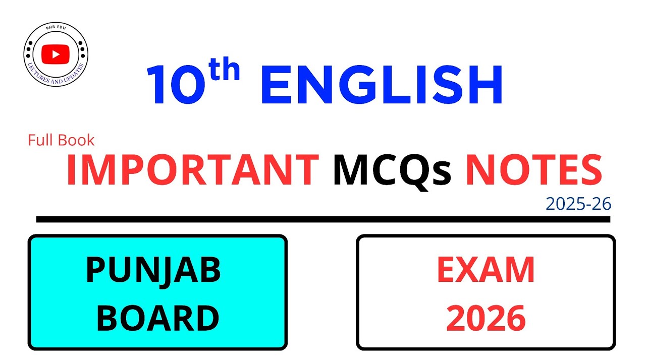 10th Class English Important MCQs 2026 | Punjab Board | Exam Practice (7 Min)