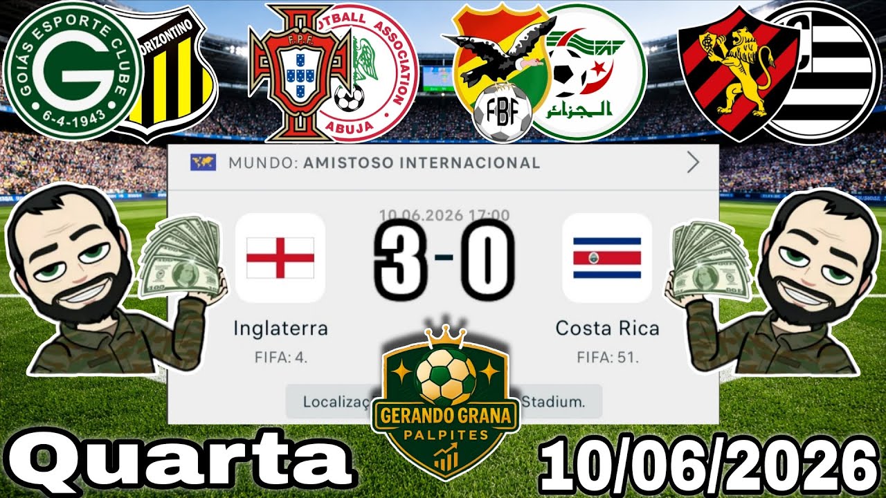 PALPITES DE FUTEBOL PARA HOJE 10 06 2026 QUARTA - FEIRA COM PLACARES EXATOS, BILHETE PRONTO + ZEBRA