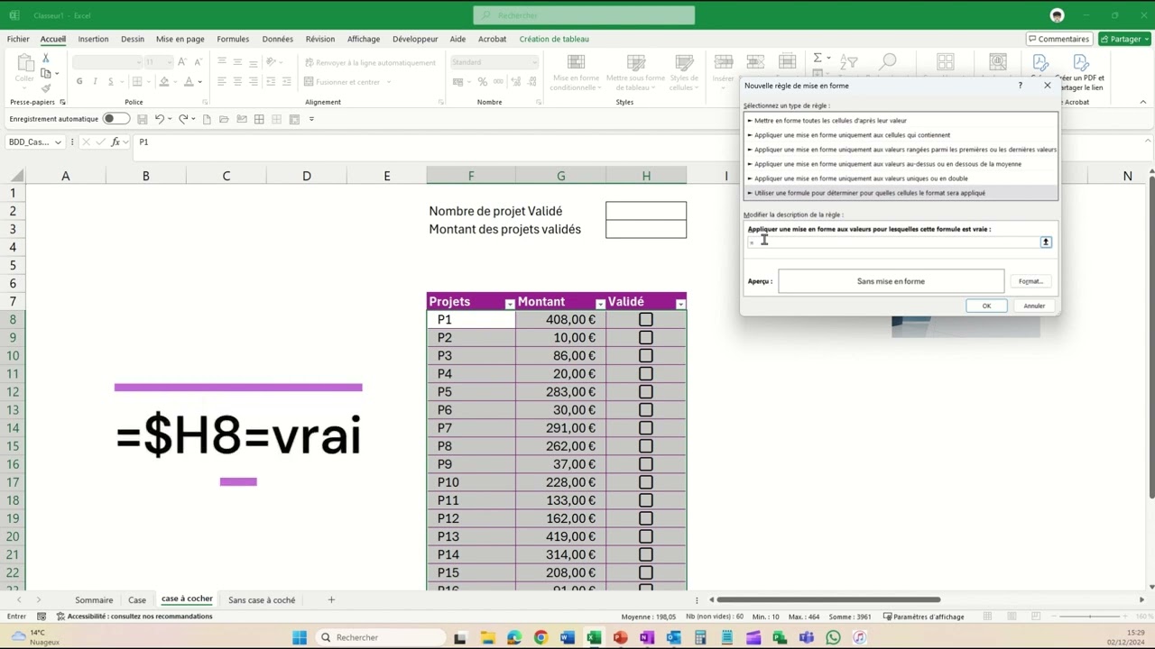 Excel 365 Les cases à cocher