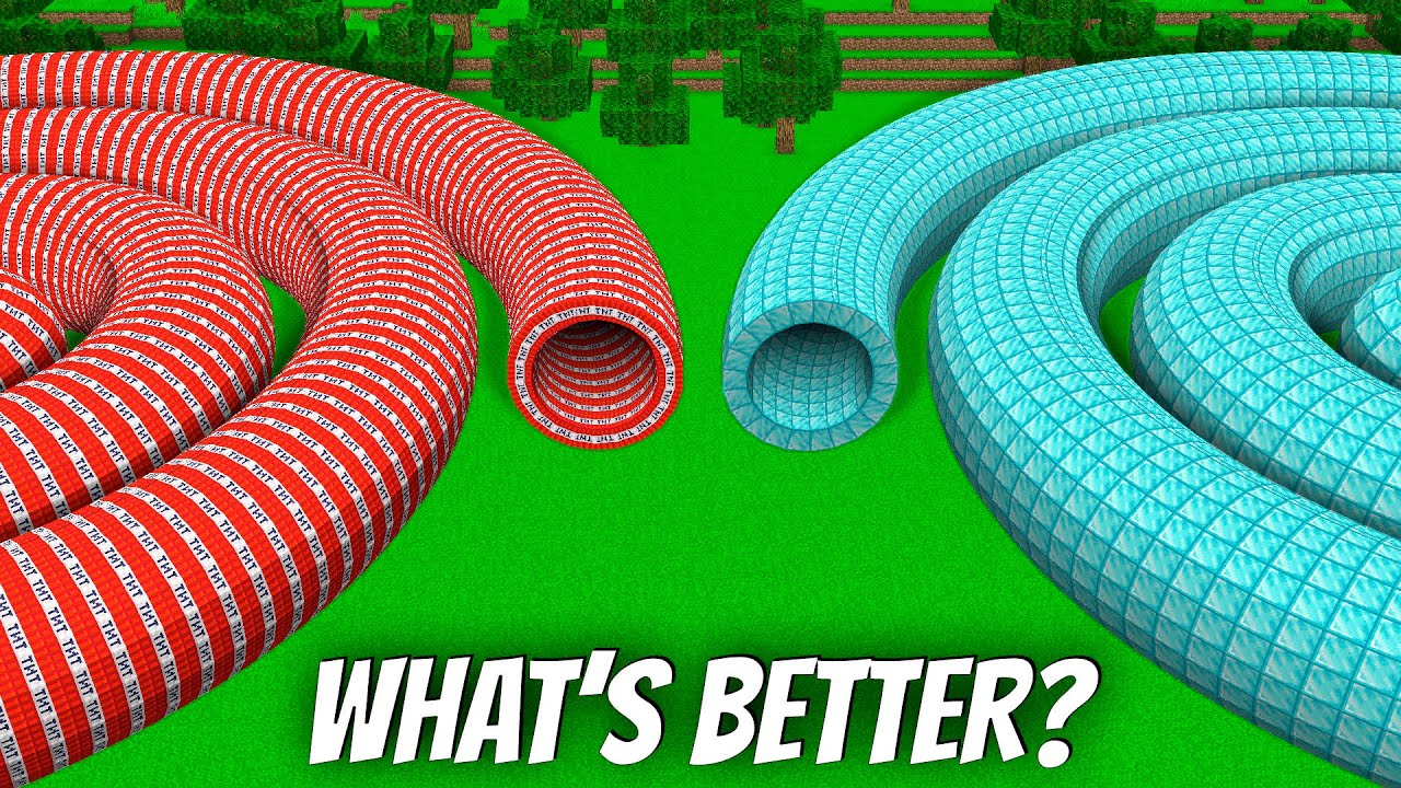I found a TNT SPIRAL TUNNEL vs DIAMOND in Minecraft ! What's INSIDE the DIAMOND TUNNEL ?