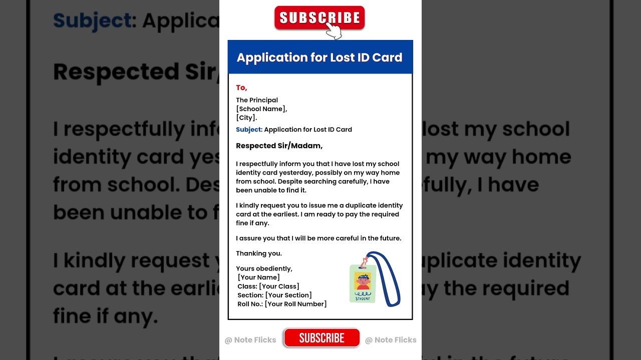 Application for Lost ID Card in English | School Letter to Principal Format | CBSE Class 6&ndash;10