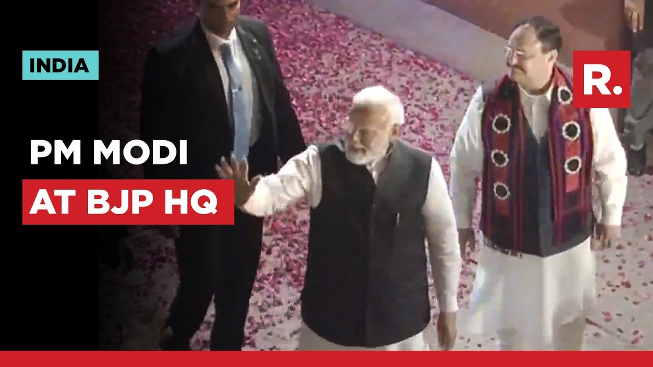 PM Modi Arrives At BJP HQ After Party's Landslide Victory In Northeast Elections
