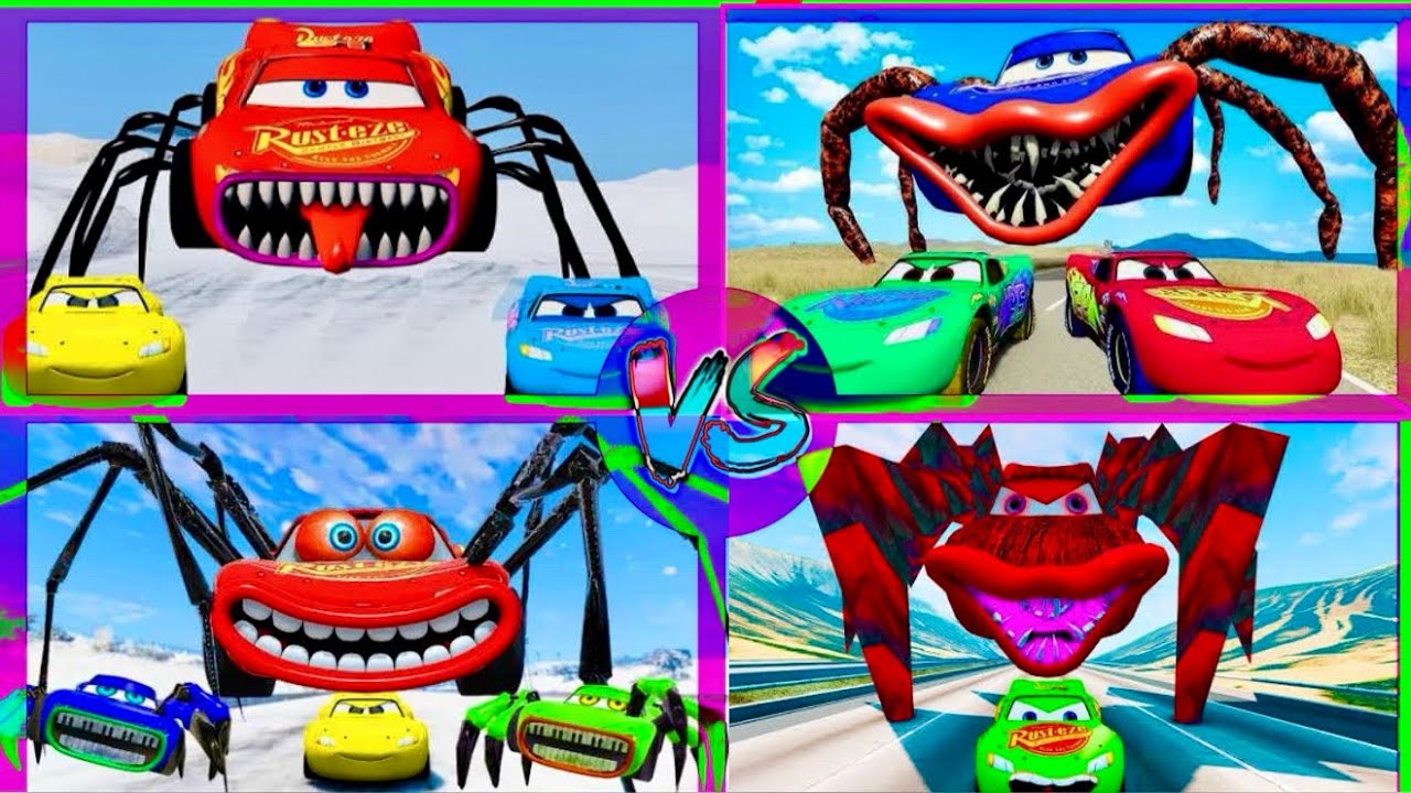 🔥 MONSTER CARS VS LIGHTNING McQUEEN in Tiles Hop! Who Will Win?! 🚗🕷️