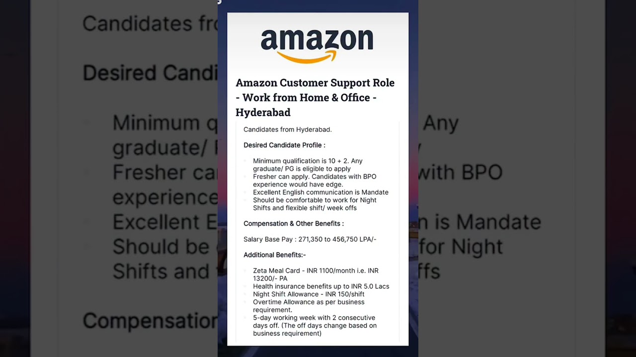 Amazon Hiring 2025 | Customer Support Role | Work From Home & Office | Hyderabad Jobs