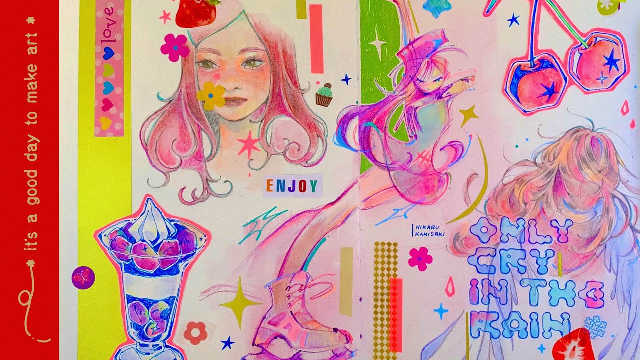 ✮⋆˚｡ it’s a good day to make art 𖦹 sketchbook spread ⋆｡°✩