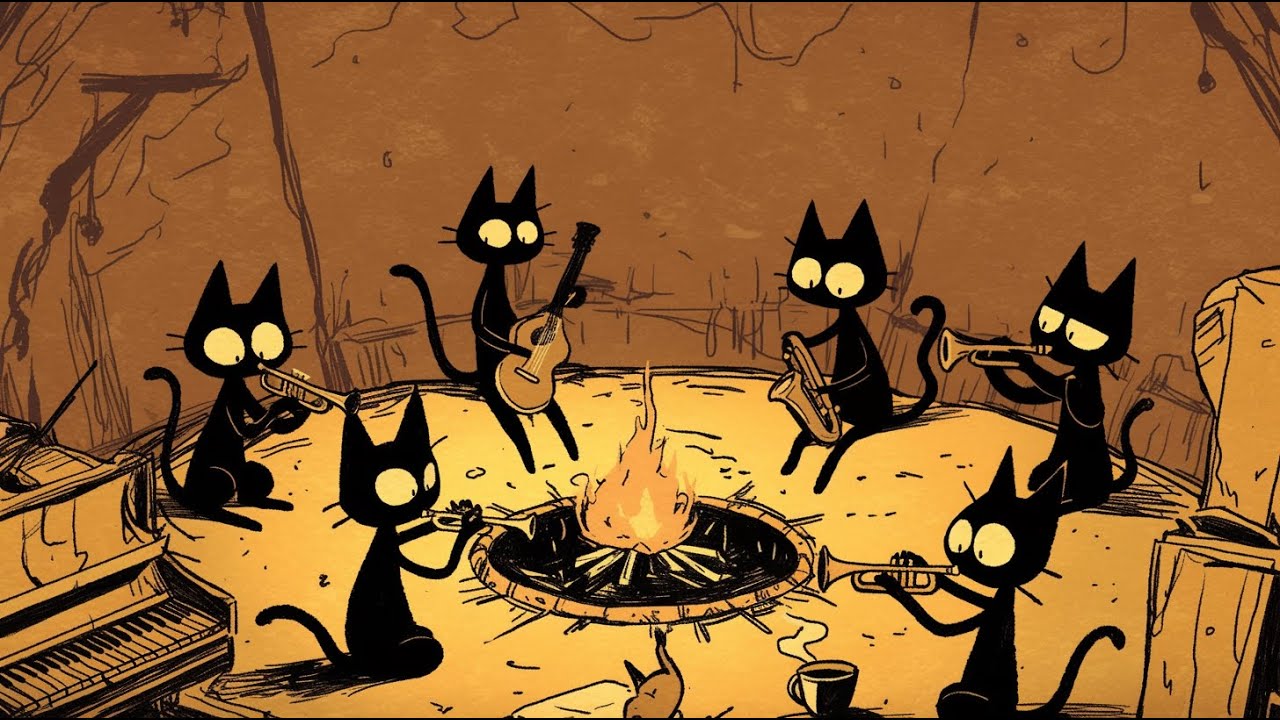 Relaxing Black Cats & Deep Bass Groove Jazz Night