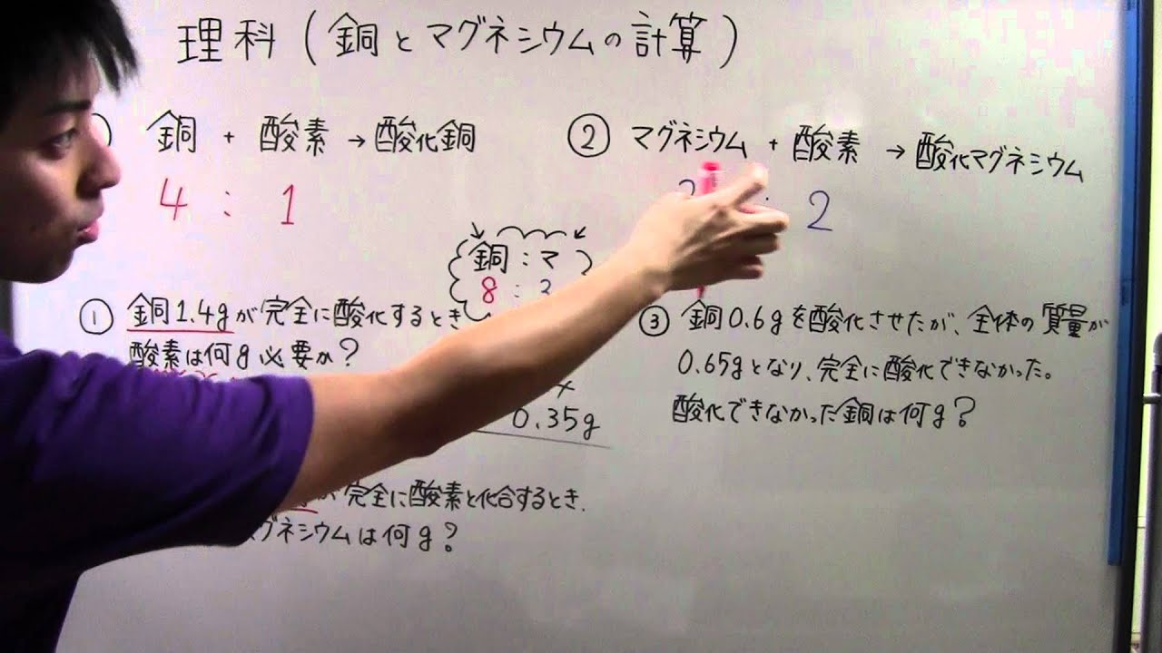 【中２　理科】　　２－①⑤　（旧）　銅とマグネシウムの計算問題