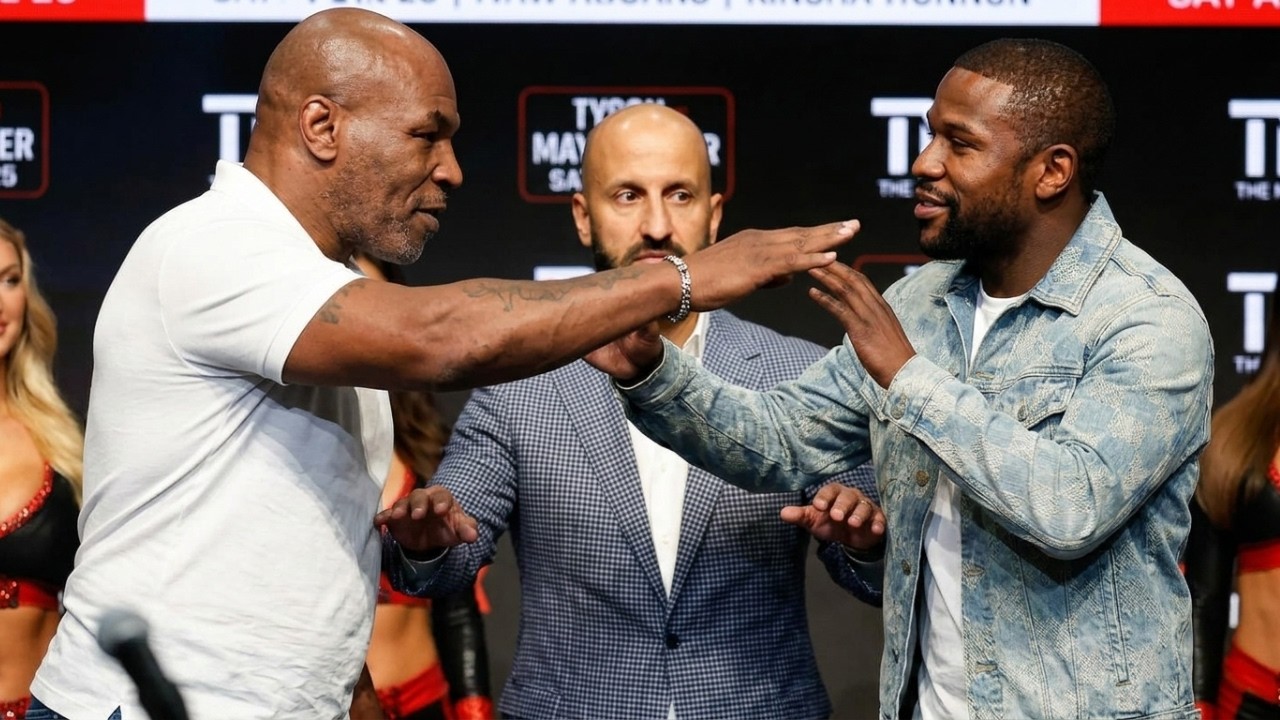 CHAOS ERUPTS! Mike Tyson BRAWLS With Floyd Mayweather At Fight Press Conference FACE OFF!