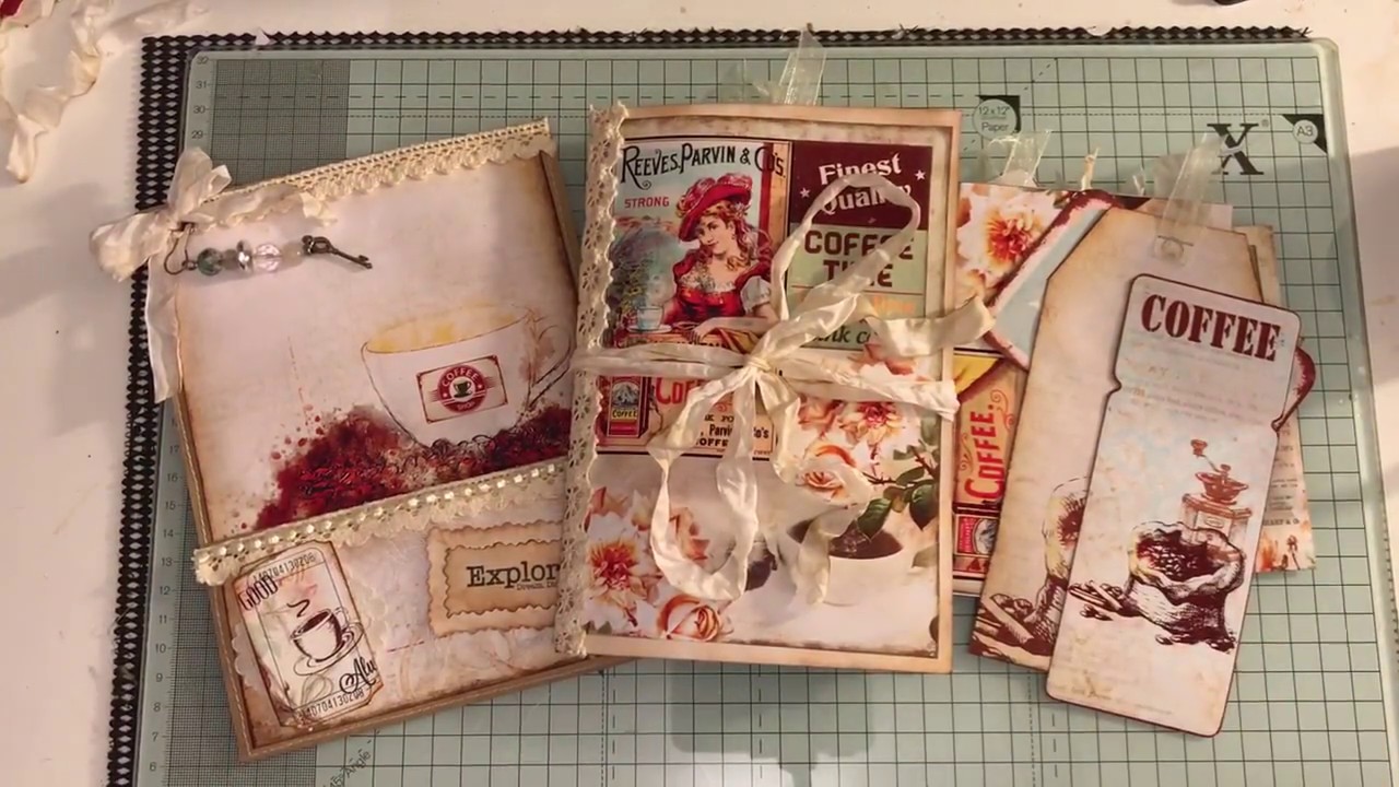 Coffee themed Journal in a stuffed paper bag ARTYmaze