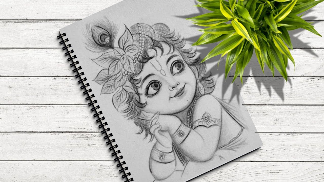 Cute bal krishna pencil drawing | lord krishna ji