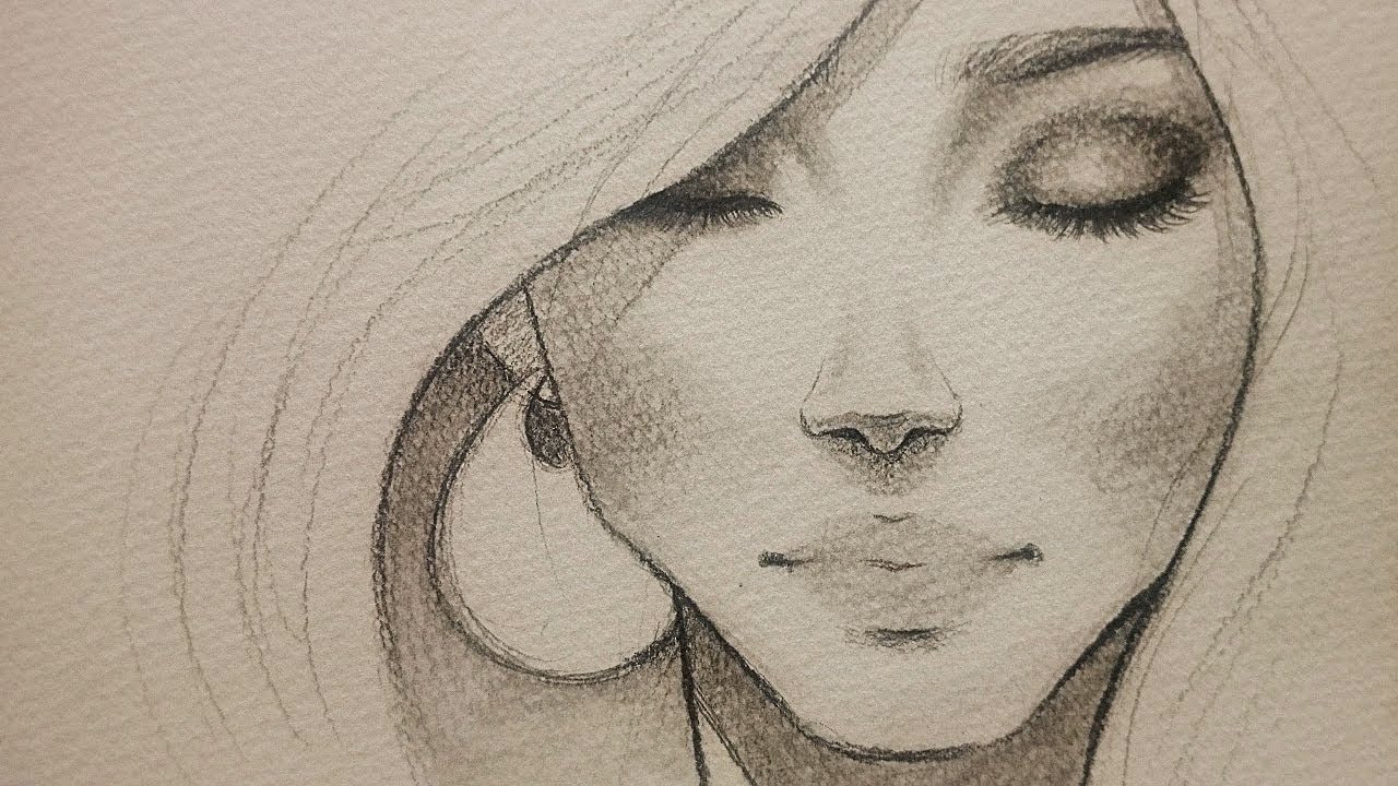 تعلم الرسم بالرصاص : كيف ترسم بورتريه كامل ~ سكتش وجه فتاه بعيون مغمضه للمبتدئين