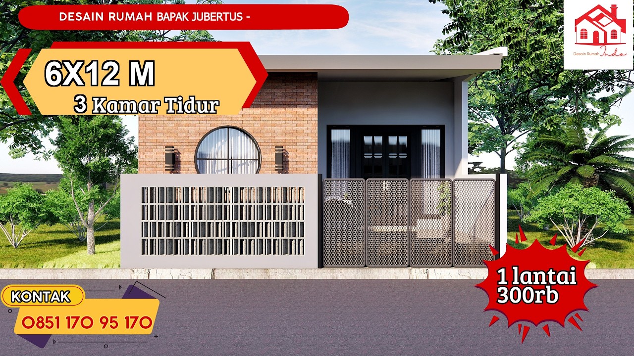 DESAIN RUMAH INDO MODEL MINIMALIS UKURAN 6 X 12M 1 LANTAI (Bapak Jubertus)