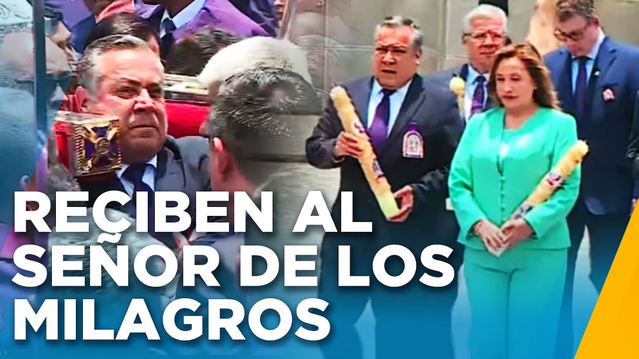 Dina Boluarte recibe al Señor de los Milagros y Gustavo Adrianzén carga el anda