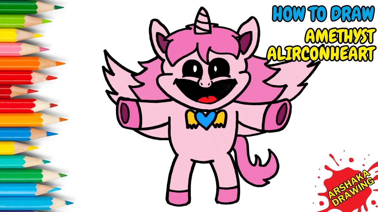 How to Draw Amethyst Alirconheart from Poppy Playtime Easy Step by Step | Arshaka Drawing