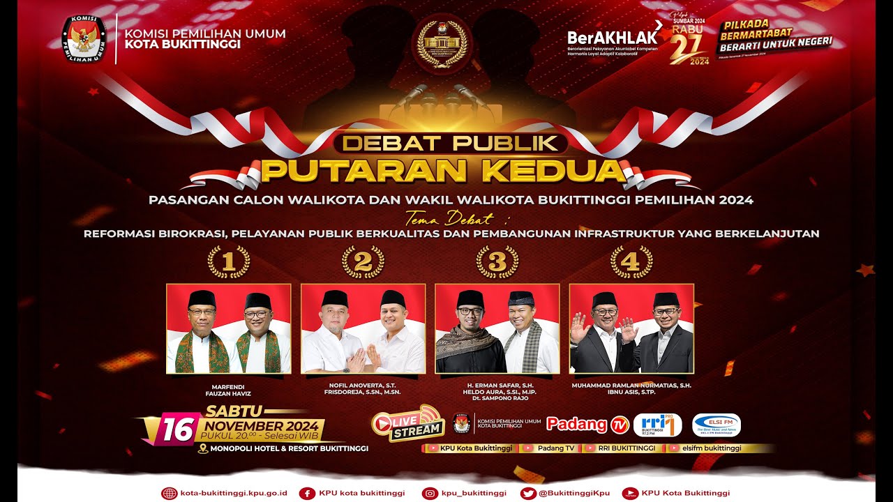 DEBAT PUBLIK PUTARAN KEDUA PASANGAN CALON WALIKOTA DAN WAKIL WALIKOTA BUKITTINGGI TAHUN 2024