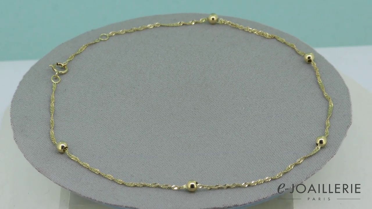 www.e-joaillerie.com &ndash; Chaine de cheville en or jaune 18 carats et boules