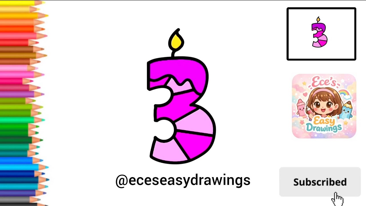 How to Draw a Cute Number Three ( 3 )| Cute & Easy Drawing for Kids